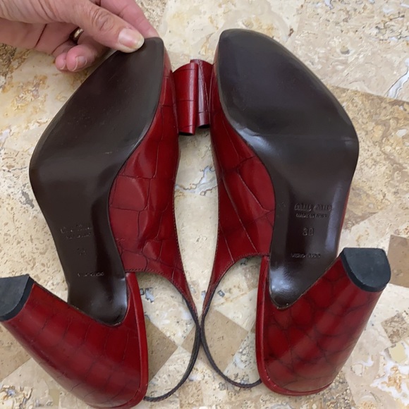Miu Miu red high heel shoe open toe sling back with bow front, size 39 - Picture 4 of 4